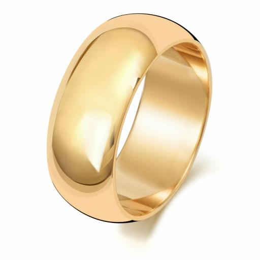 9CT GOLD 8MM WEDDING RING YELLOW D SHAPE LADIES GENTS PLAIN BAND GIFT BOX