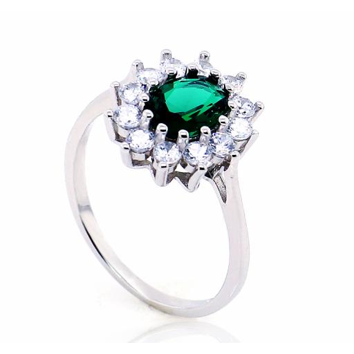 Sterling Silver Oval Emerald Green Ring