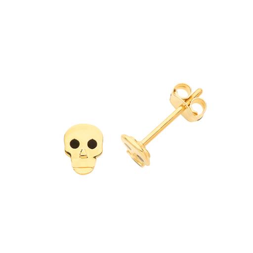 9ct Yellow Gold Skull Stud Earrings