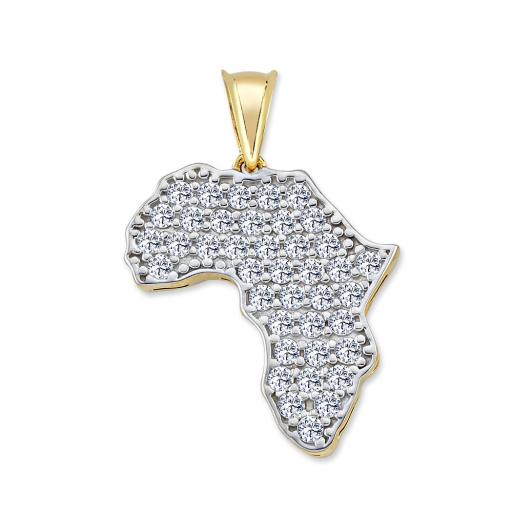 9CT GOLD 29X25MM ROUND CUBIC ZIRCONIA MAP OF AFRICA