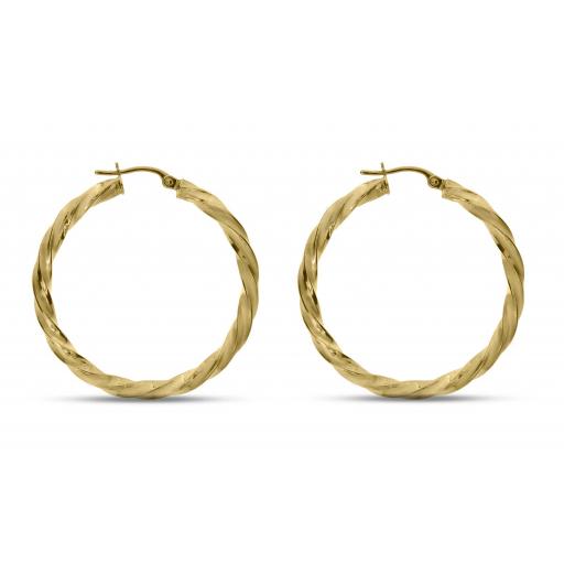 375 9ct Gold 22x3mm Round Twisted Square Tube Hoop Earrings Gift Box