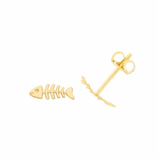 9ct Yellow Gold Fish Bone Stud Earrings