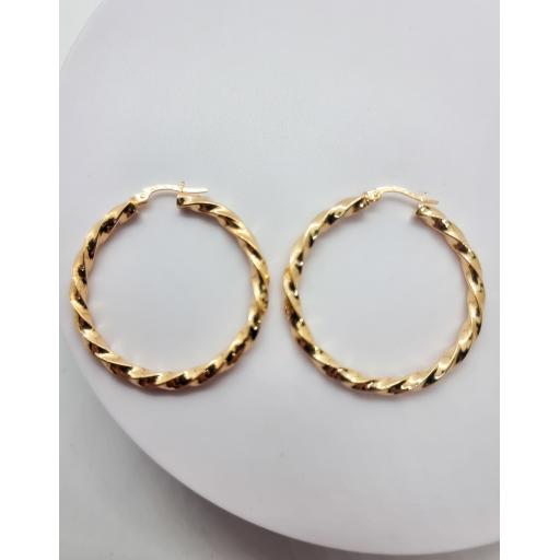 375 9ct Gold 45x3mm Square Twisted Tube Hoop Earrings Gift Box