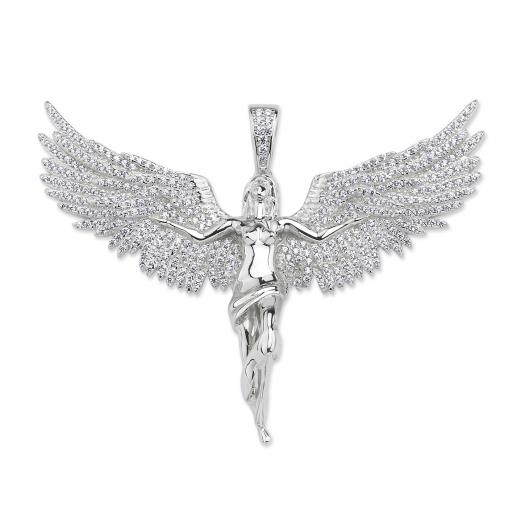 925 Sterling Silver Cubic Zirconia Spread Winged Angel