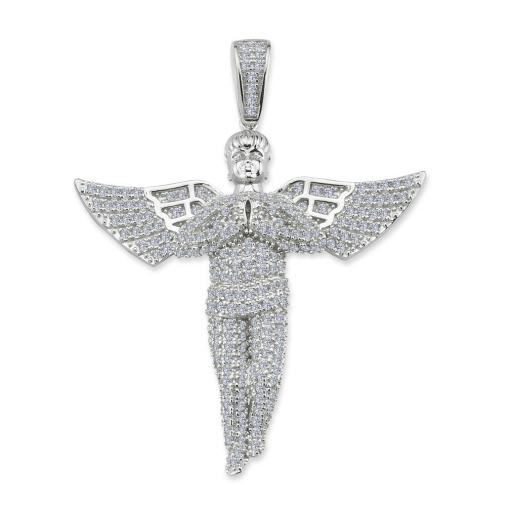 Sterling Silver CZ Winged Angel Pendant