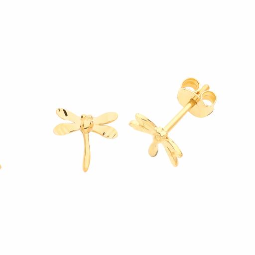 9ct Yellow Gold Dragonfly Stud Earrings