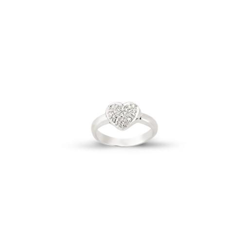 9ct White Gold CZ Pave Heart Shape Kids Ring