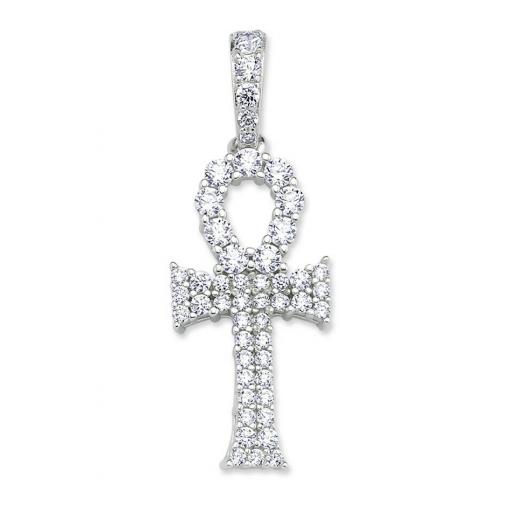 Sterling Silver Cubic Zirconia Egyptian Ankh Cross Pendant