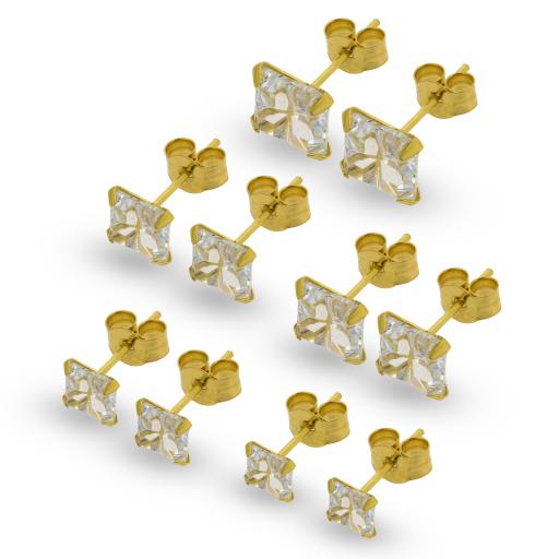 9CT GOLD SQUARE TABLE CUT WHITE CUBIC ZIRCONIA STUD EARRINGS