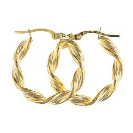 375 9ct Gold 20x3mm Ribbon Twist Hoop Earrings Gift Box