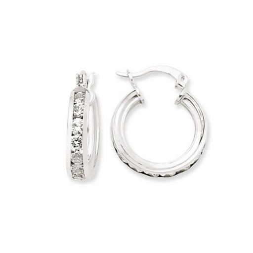 9ct White Gold 12x3mm 5x Square Cubic Zirconia Hoop Earrings