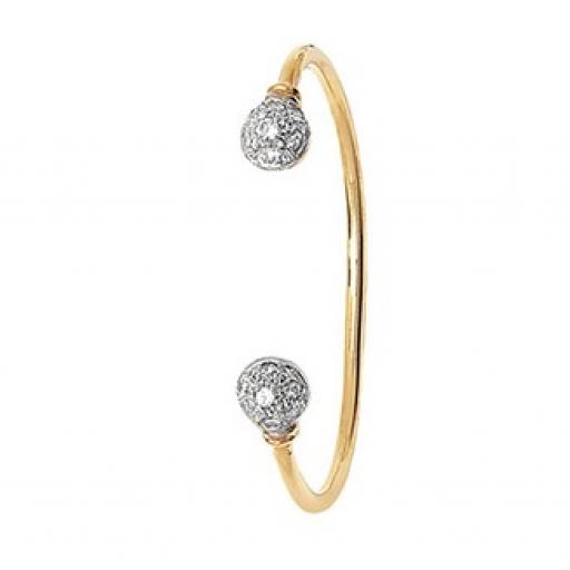 9CT GOLD YELLOW 5.5" SOLID ROUND WIRE TORQUE CZ CUBIC ZIRCONIA BEAD BALL BANGLE