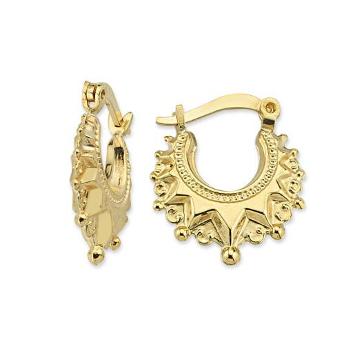 9ct Yellow Gold Round Victorian Spike Gypsy Creole Hoop Earrings