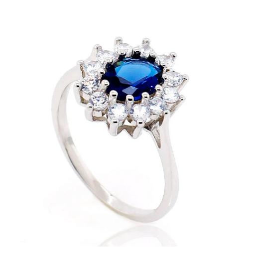 Sterling Silver Cz Ring Ladies 14x12mm Oval Sapphire Cubic Zirconia Halo Cluster Dress Gift Box