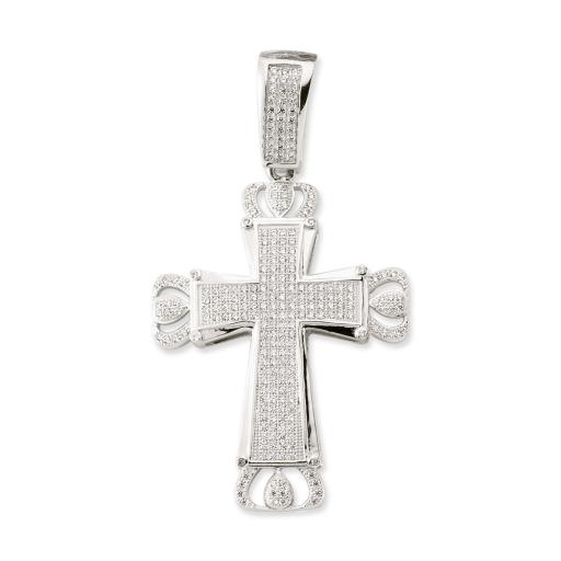 Sterling Silver CZ Pave Flared Cross Pendant