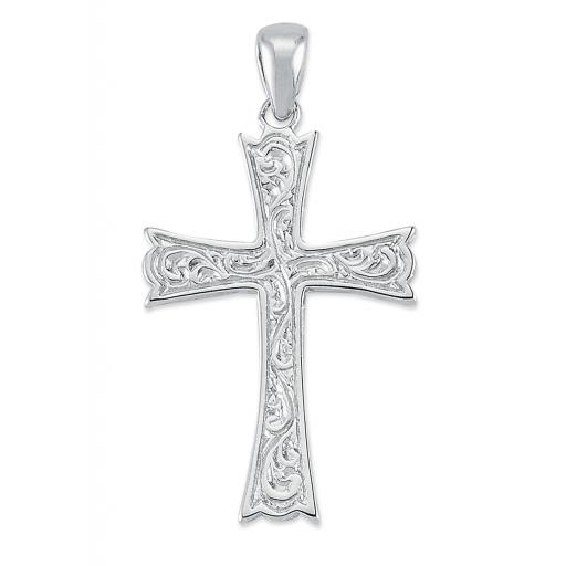 925 Sterling Silver 31x20mm Flaired Embossed Cross Pendant