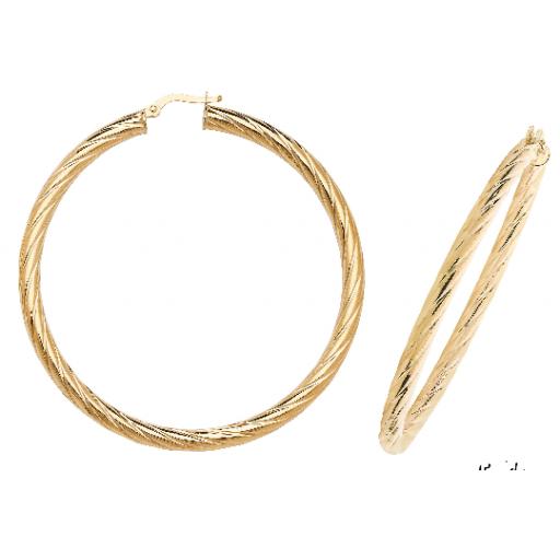 9ct Gold Round Twisted Square Tube Creole Hoop Sleeper Loop Earrings Gift Box