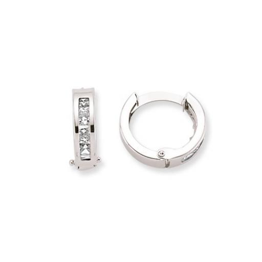 9CT WHITE GOLD 11MM 5X SQUARE CUBIC ZIRCONIA HUGGIE EARRINGS