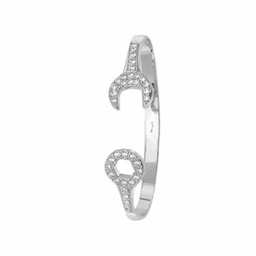 9ct Gold White 5.5" Solid Childs Cz Cubic Zirconia Spanner Bangle