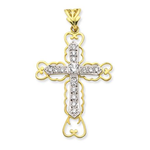 9ct Gold 40x22mm Flared Filigree Cubic Zirconia Crucifix Cross Pendant