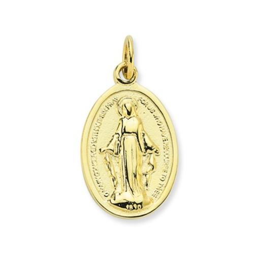 9ct Gold Oval Miraculous Medal Madonna Satin Finish Pendant Gift Box