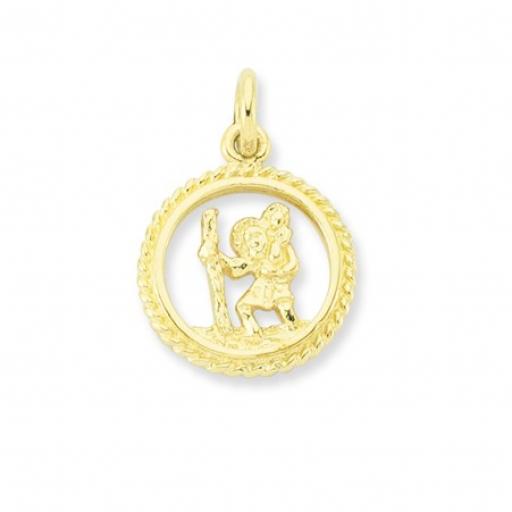 9ct Gold Mm Twisted Wire Round Cut Out St Christopher Pendant Gift Box