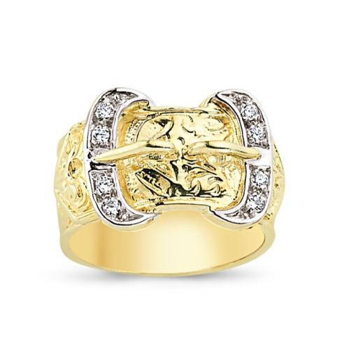 9ct Gold Cubic Zirconia Embossed Double Buckle Signet Ring