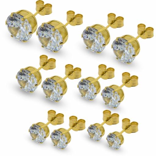 9CT GOLD ROUND CUBIC ZIRCONIA STUD EARRINGS