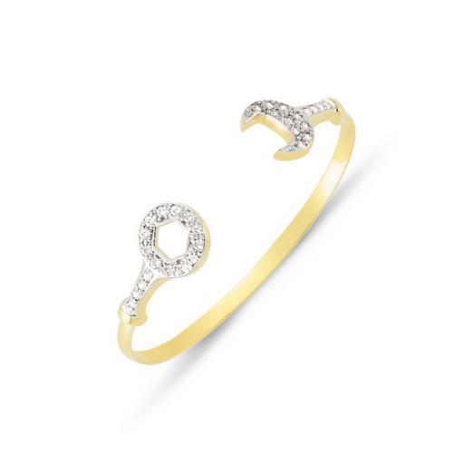 9ct Gold Yellow 5.5" Childs Solid Cubic Zirconia Cz Spanner Bangle