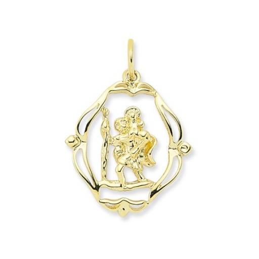 9ct Gold Filligree Cut Out St Christopher Pendant