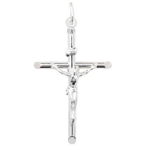 925 Sterling Silver 51x24mm Hollow Tube Crucifix Cross Gift Box