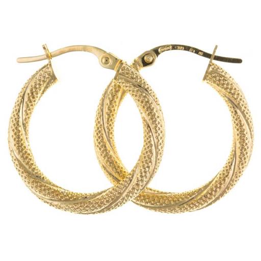 375 9ct Gold 25x3mm Round Basket Weave Satin Twisted Tube Hoop Earrings Gift Box