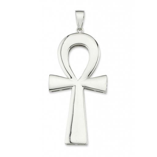 STERLING SILVER POLISHED EGYPTIAN ANKH 52X25MM CROSS PENDANT GIFT BOX