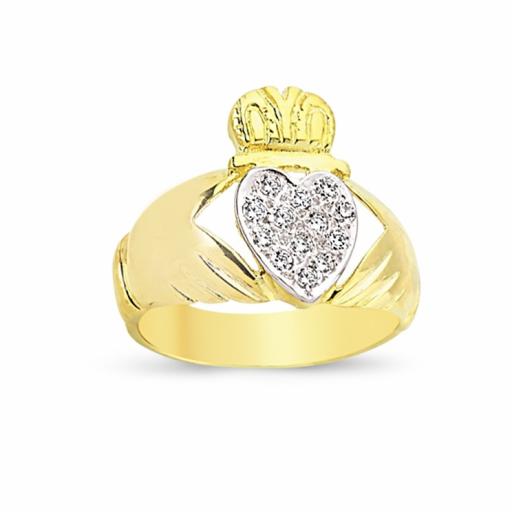 9ct Gold Solid Heavy CZ Claddagh Ring