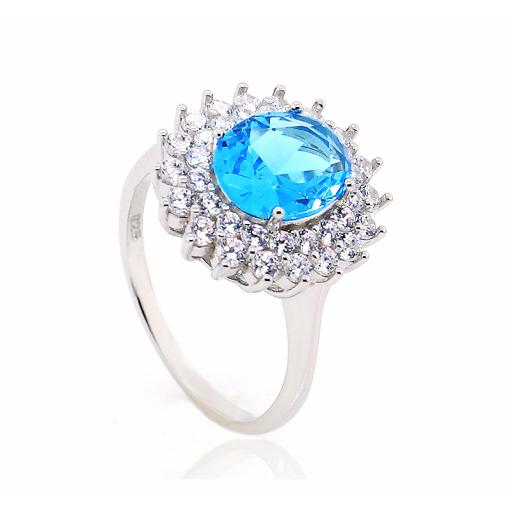 925 Sterling Silver Aqua Dress Ring