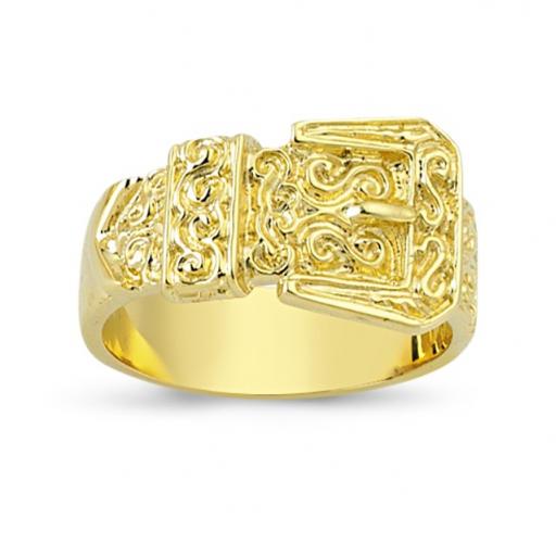 9ct Gold Embossed Buckle Signet Ring Barked Side Pattern