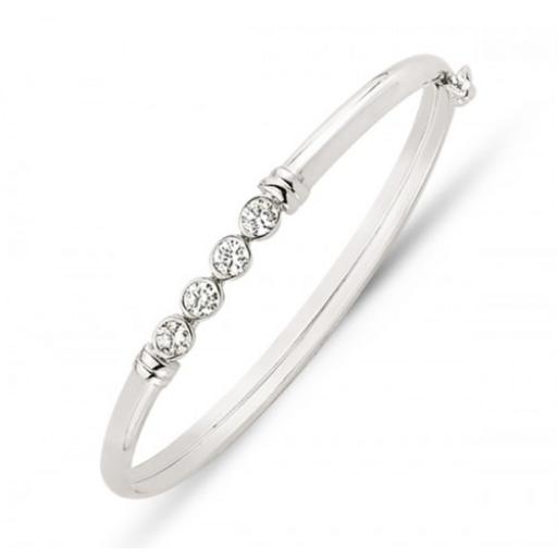 Sterling Silver 4 X White Cubic Zirconia Eternity Bangle Gift Box