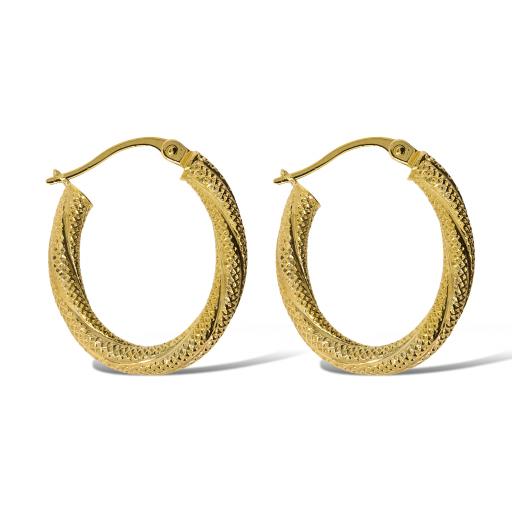 375 9ct Gold Oval 23x3mm Satin Twist Tube Hoop Creole Sleeper Earrings Gift Box