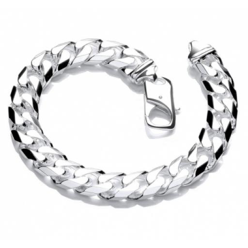 925 Sterling Silver Gents 11mm Solid Diamond Cut Curb Bracelet