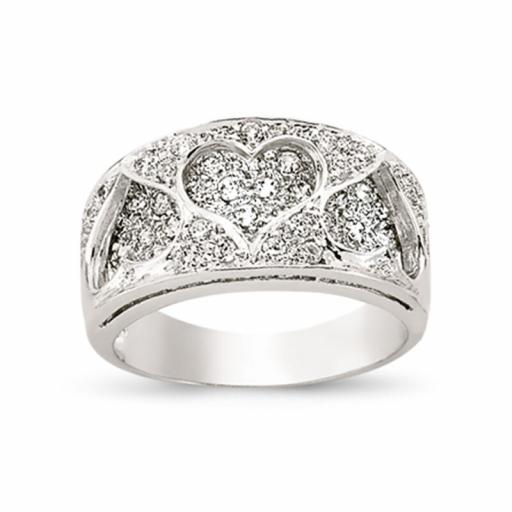 9ct White Gold Cut Out Heart CZ Ring