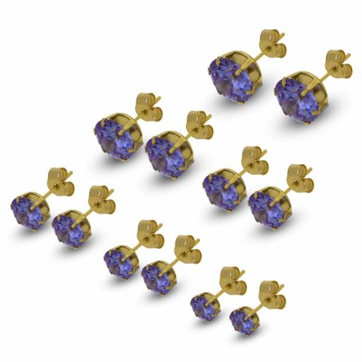 9CT GOLD ROUND LILAC CUBIC ZIRCONIA STUD EARRINGS