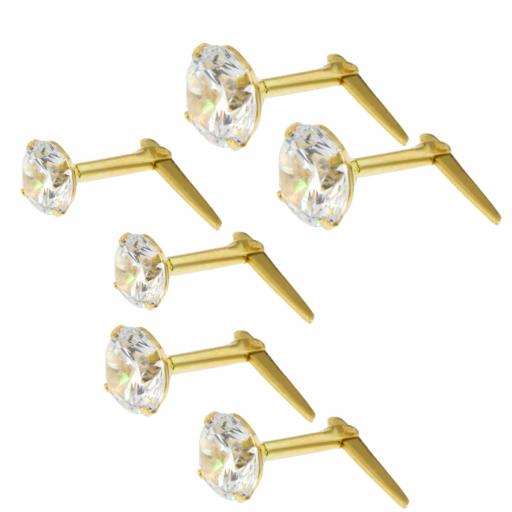 9ct Gold Andralok White CZ Round Earrings 3mm 3.5mm 5mm (pair)