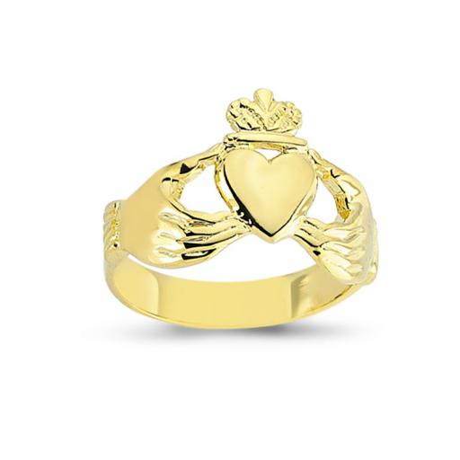 9ct Gold Solid Claddagh Cladda Celtic Heart Crown In Hands Band Ring