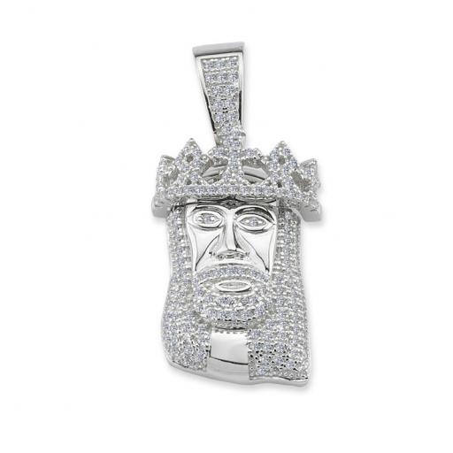 925 STERLING SILVER MM ROUND CUBIC ZIRCONIA FACE OF JESUS CHRIST