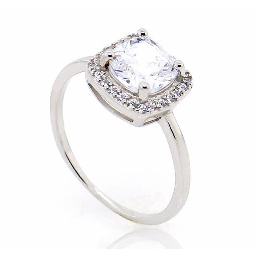 Sterling Silver White CZ Cushion Ring