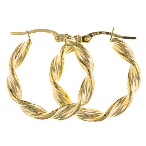 375 9ct Gold 17x3mm Ribbon Twist Hoop Earrings Gift Box
