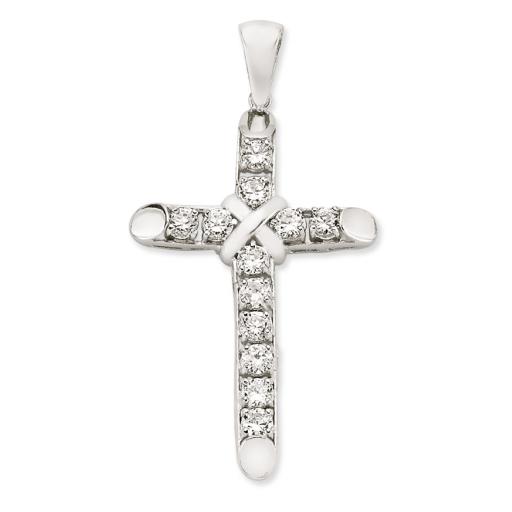 Sterling Silver Cubic Zirconia Round Knot Cross Pendant