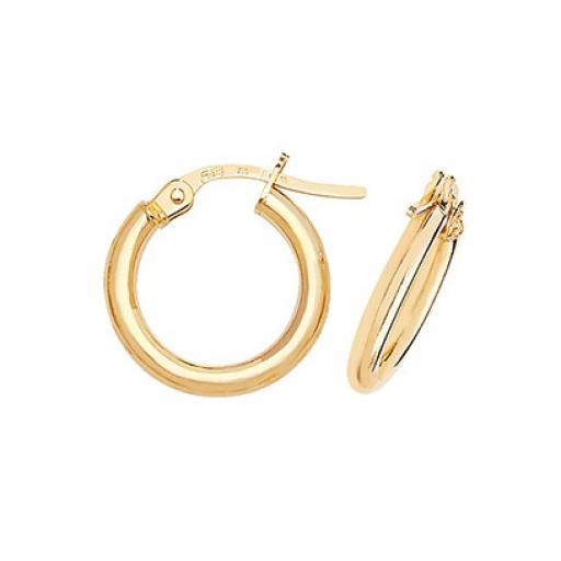 375 9ct Yellow Gold 15x2mm Round Polished Tube Hoop Earrings Gift Box
