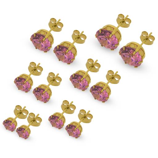 9CT GOLD ROUND PINK CUBIC ZIRCONIA STUD EARRINGS