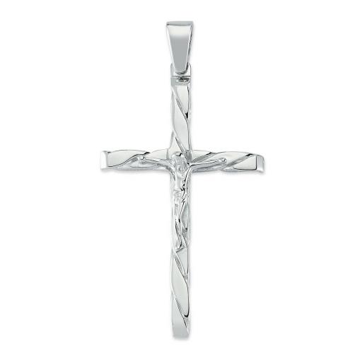 925 STERLING SILVER 65X38MM SQUARE CRUCIFIX PLAITED CROSS PENDANT GIFT BOX